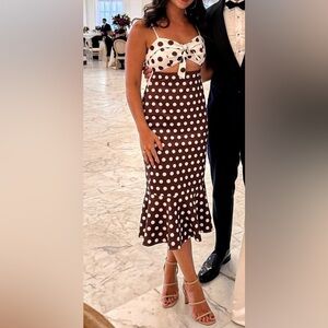 Polka Dot Brown & White Cutout Midi Dress Size 4